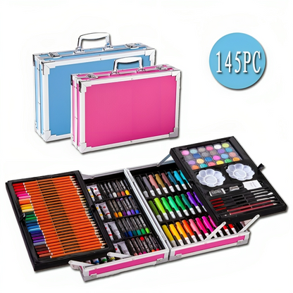 Set Kit Creativo Arte Dibujo Maleta Metálica X 145 Piezas