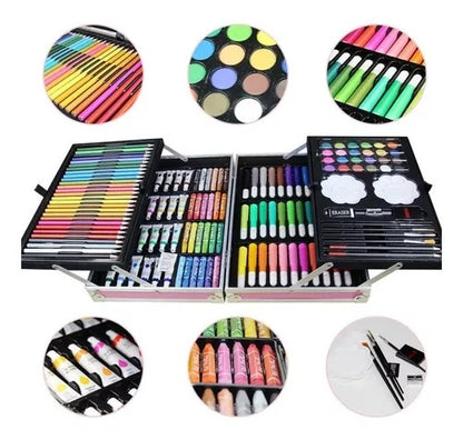 Set Kit Creativo Arte Dibujo Maleta Metálica X 145 Piezas