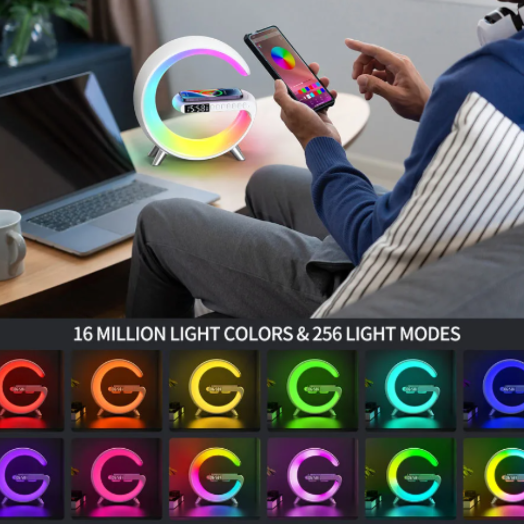 Lámpara Parlante Tipo G Cargador inalambrico inteligente RGB Bluetooth